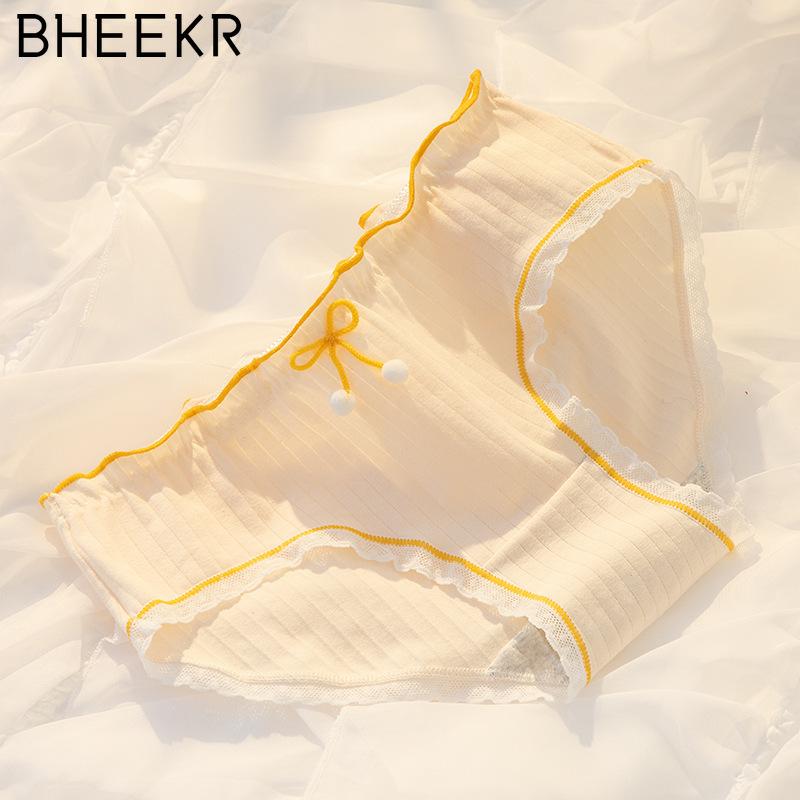 5pcs/set Hairball Bow Simple Girl Cotton Crotch Panties Female Mid-waist Sweet Student Briefs