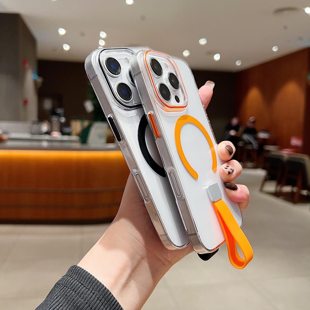 For MagSafe Magnetic HD Clear Grip Ring Case For iPhone 16 15 14 Plus 13 12 Pro Max Wrist Strap Lanyard Wireless Charge Cover