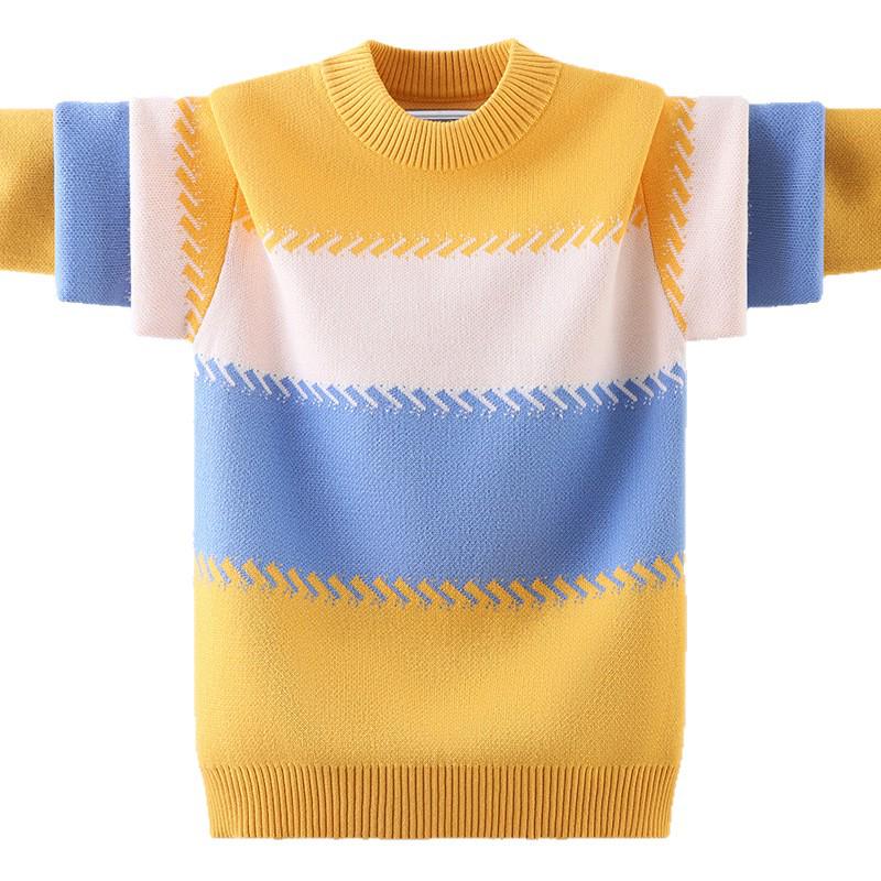 Детский вязаный свитер с круглым вырезом - Чистый хлопок, на флисовой подкладке для осени/зимы