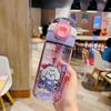 Water bottle summer simple plastic cup cartoon puppy large capacity easy cup cute portable student straw cup Internet celebrity girl