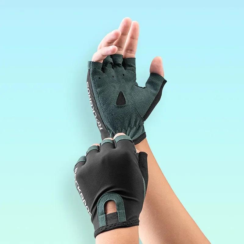 ROCKBROS New Road Bike MTB Gloves Microfiber Wear Resistant Gym Training Fingerless Glove Half Finger Bicycle Cycling Equipment