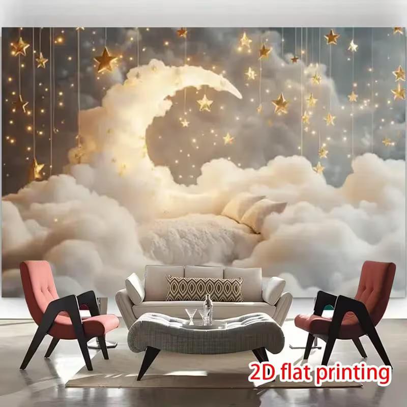 2D Moon Star Cloud Backdrop Gender Reveal Party Photography Background