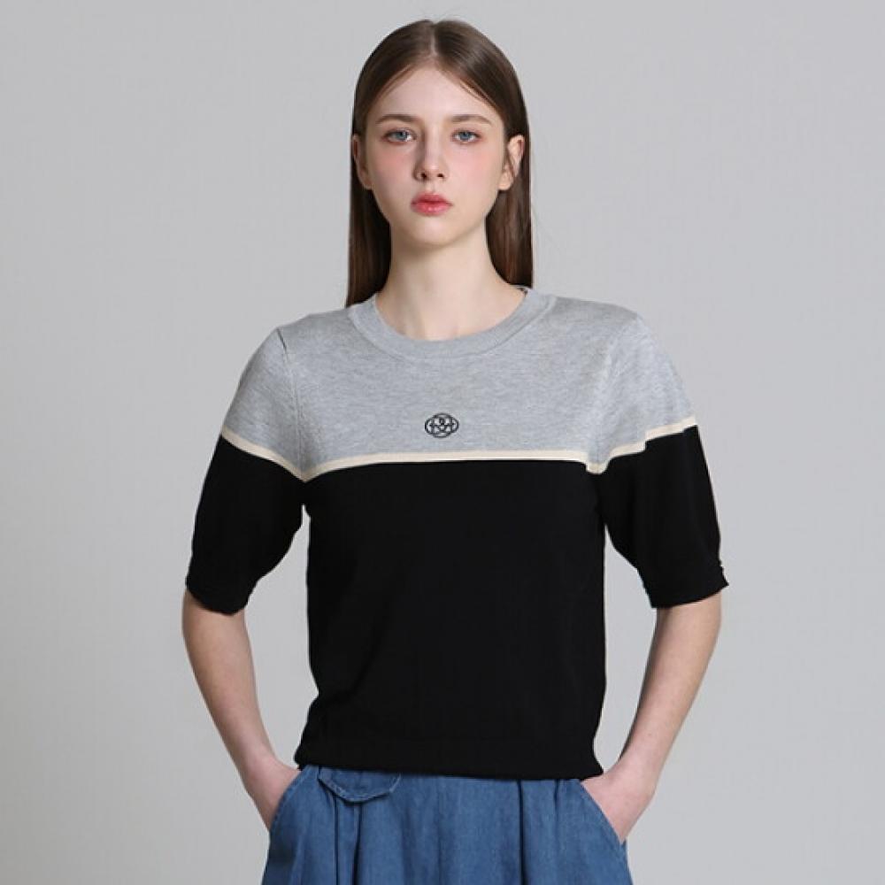 Ozoc Color Block Short Sleeve Knit