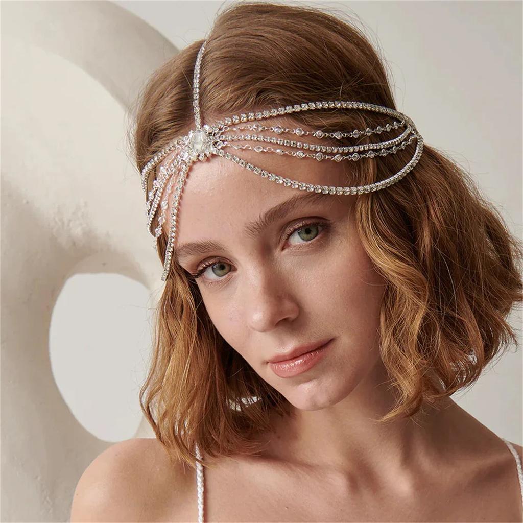 Bridal Wedding Party Headband Bohemian Rhinestone Tiaras Crown Forehead Chain Crystal Forehead Headdress Hair Ornament