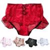 Women High Waist Cross Lace-up Briefs Lightweight Lace Trim Hip Lifting