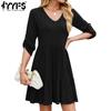 Women's Fashion Summer Spring Solid Color Print 1/2 Sleeves V-Neck High Waist Casual Dresses