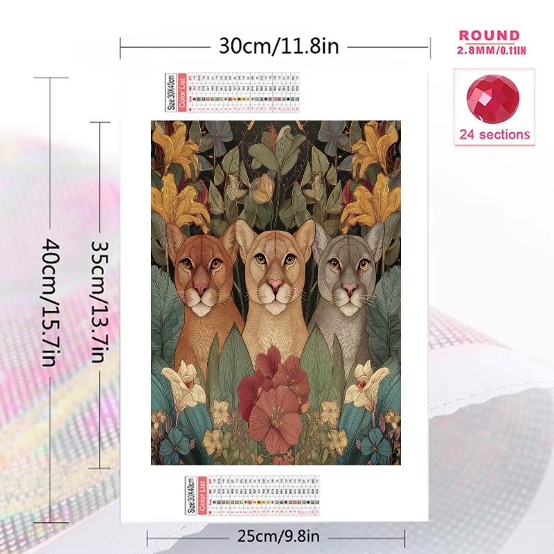 Cougar Pattern 3pcs 100% Round Full Drill 5D DIY Diamond Painting Embroidery Cross Stitch Rhinestone Décor