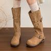 Высокие сапоги женские плоская подошва зимняя обувь дизайнерский тренд новые сапоги до колена гладиатор рыцарские элегантная женщина botas mujer zapatos