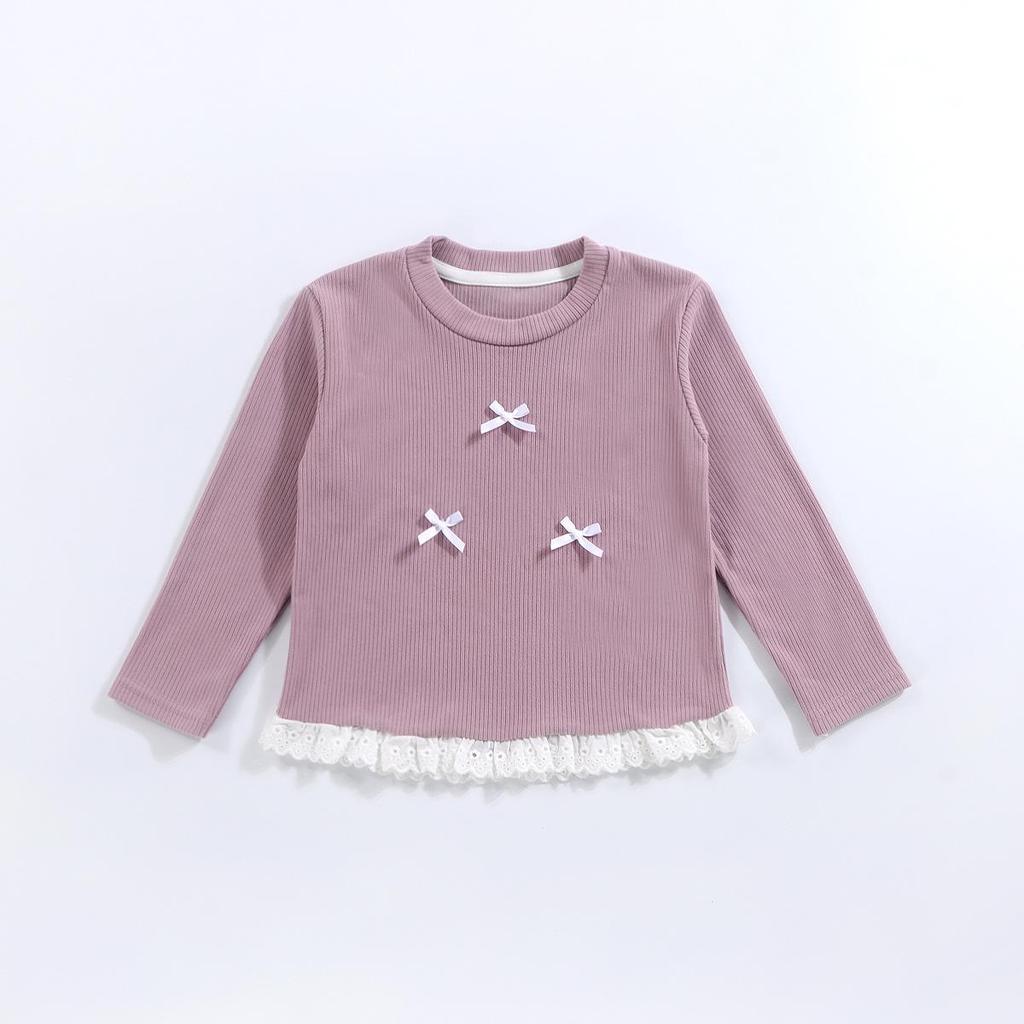 Girls' Spring Lace Bow Long Sleeve Top – Korean Style Round Neck Outerwear