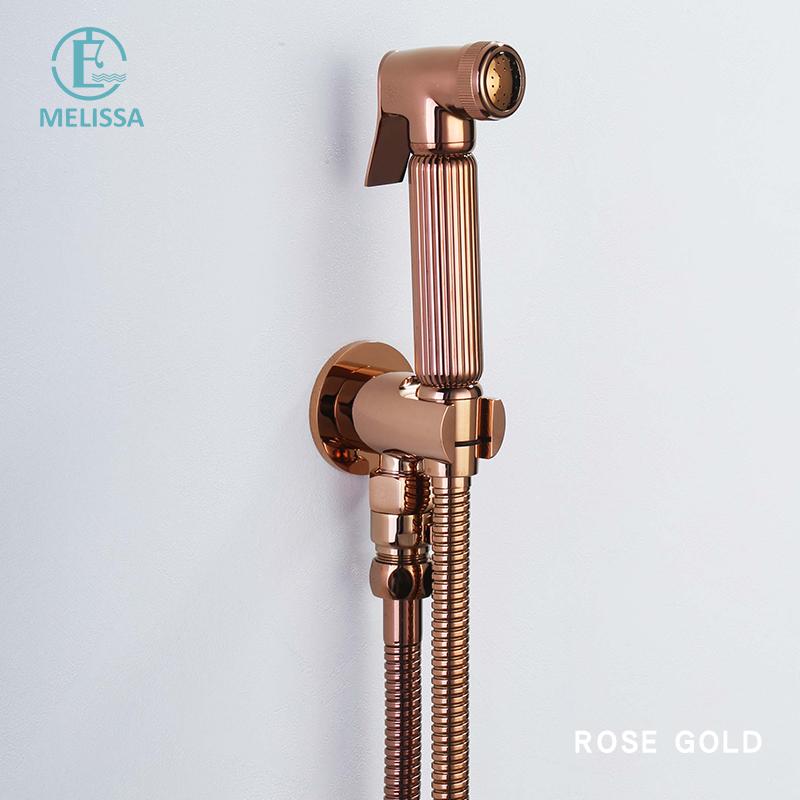 Melissa Modern Hotel Brass Rose Gold Toilet Bidet Sprayer Shattaf Set Handheld Shower Vertical Spray Water Saving Pressurized