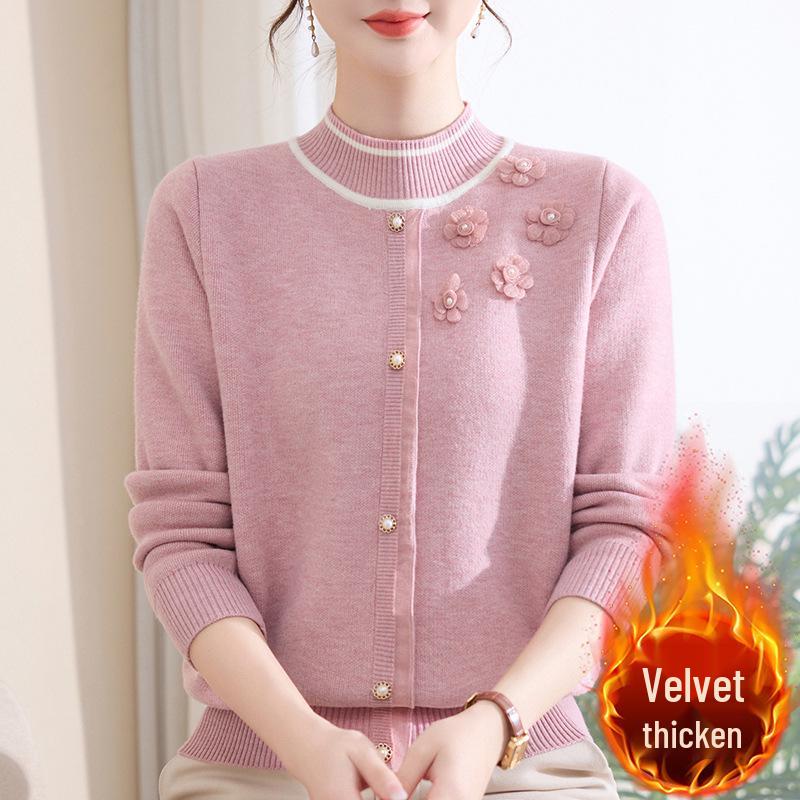 2025 Stylish Winter Fleece Top for Middle-Aged & Elderly Women - Half-High Collar Cozy Sweater with Plus Velvet Base Layer