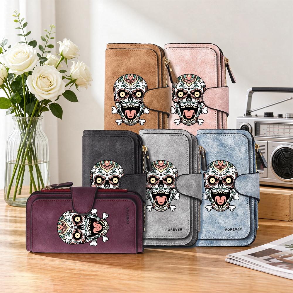 Fashion Sugar Skull Pattern Long Wallet Casual Multifunctional Portable Card Holder Coin Purse
