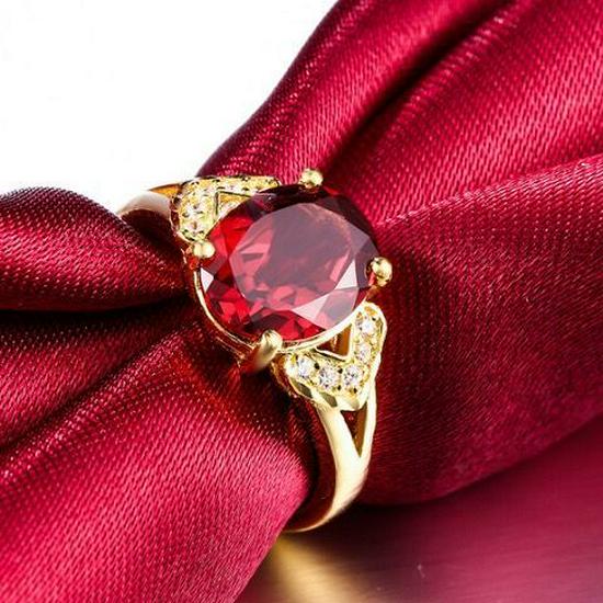 Gold-Plated Ruby Crystal Adjustable Couple Ring - Women's Luxury Design