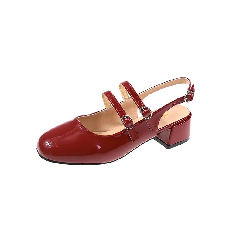 Туфли-лодочки на высоком каблуке с квадратным носком, квадратный каблук 2024, женские туфли с пряжкой на ремне, осенние однотонные классические туфли-лодочки