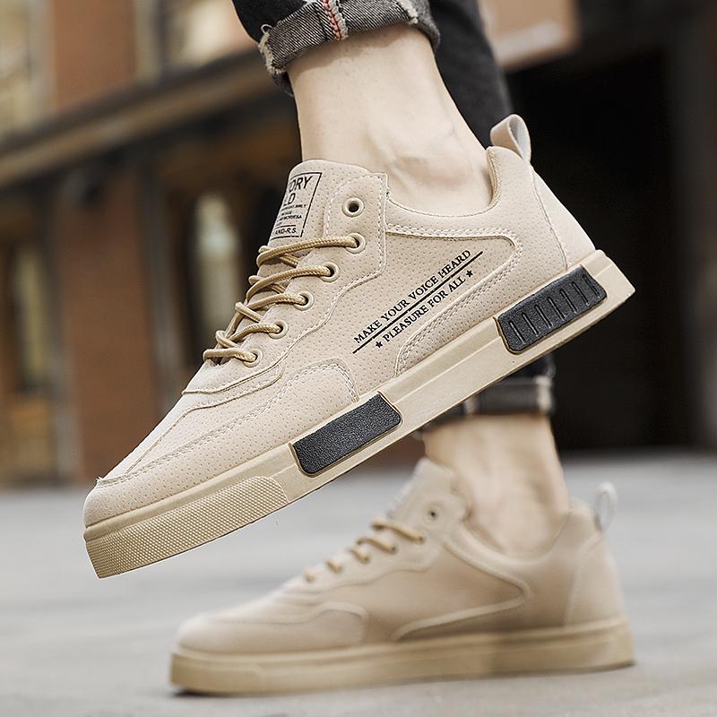 Весенне-осенние мужские замшевые повседневные спортивные туфли дышащие нескользящие на плоской подошве студенческие больших размеров вулканизированные мужские туфли