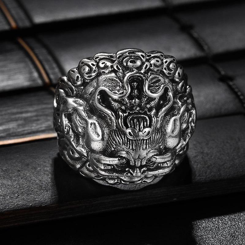 Мужское ретро кольцо из тайского серебра с орангутангом - Открывающееся этническое украшение на палец