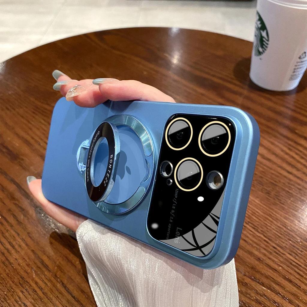 Тонкий матовый чехол-подставка из ПК для iPhone 15 14 11 Pro Max 14 Plus Для Magsafe С подставкой Держатель Защита стеклянной линзы Роскошный чехол