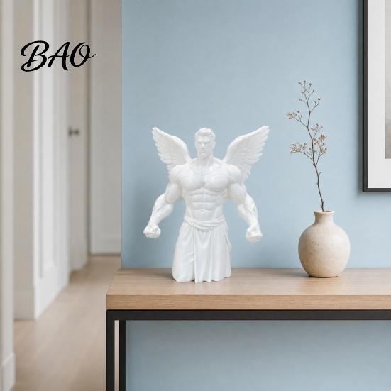 3D Printed Angel Sculpture Muscular Figurine, Aesthetic Muscle Wings Statue for Home Decor, Matte Study Room Figurine Desktop Ornament with