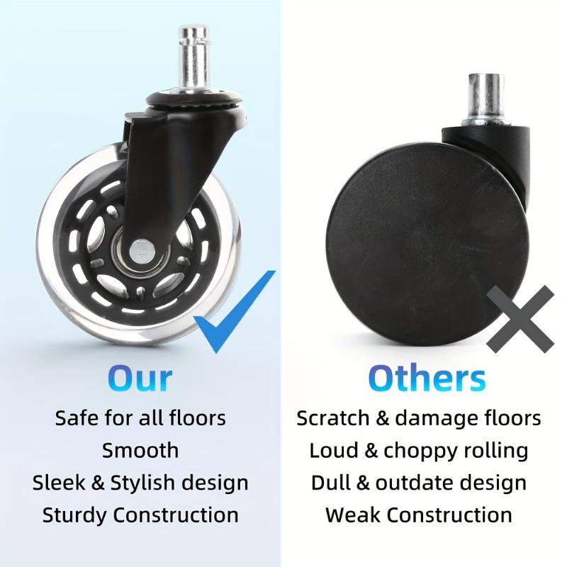 5 шт. сменные колеса для офисного кресла, 3-дюймовый бесшумный поворотный ролик для тяжелой мебели, универсальный полиуретановый резиновый ролик