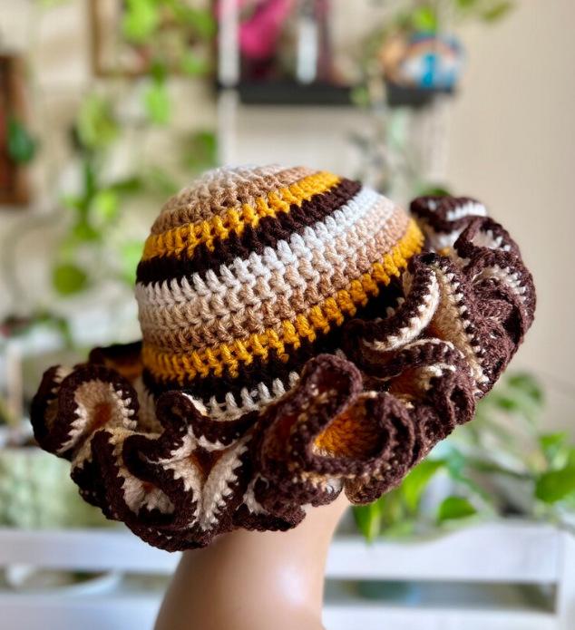 NEW Women Crochet Bucket Hats Y2k Fashion Pleated Ruffles Knitted Hat