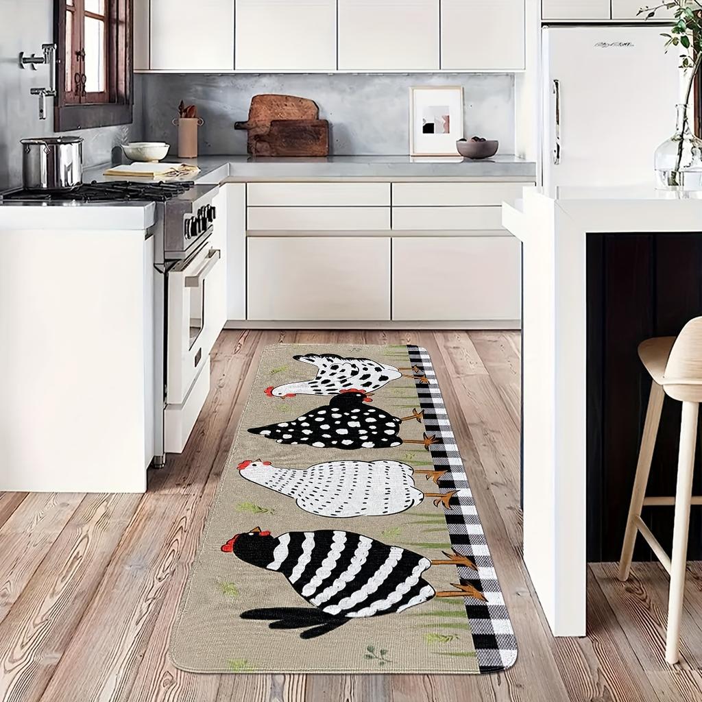 1Pcs Anti Fatigue Kitchen Rugs, Farmhouse Rooster Print Waterproof Non-Slip Thick Cushioned Kitchen Mat Heavy Duty Comfort Standing Mat for Kitchen