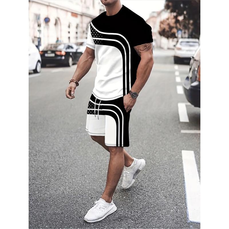 Summer Men's Fashion Street T-shirt and Shorts 3D Set Short Sleeve Men's Print Top Sports