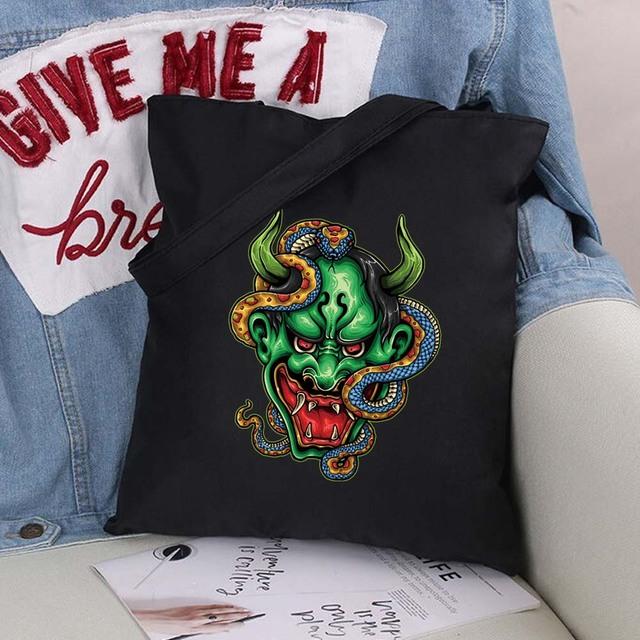 Сумка-шоппер из эко-холста, хлопка-шопера с мультяшными картинками, модная черная складная сумка с принтом, холщовая большая сумка