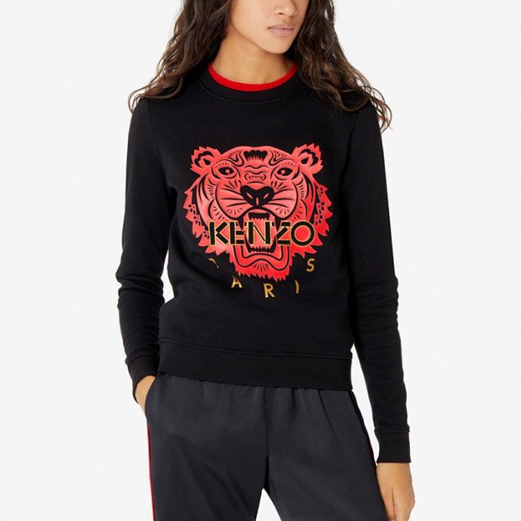 (WMNS) KENZO Уютная толстовка с круглым вырезом и длинными рукавами с принтом головы тигра Черная Женская FA52SW7054Z5-99
