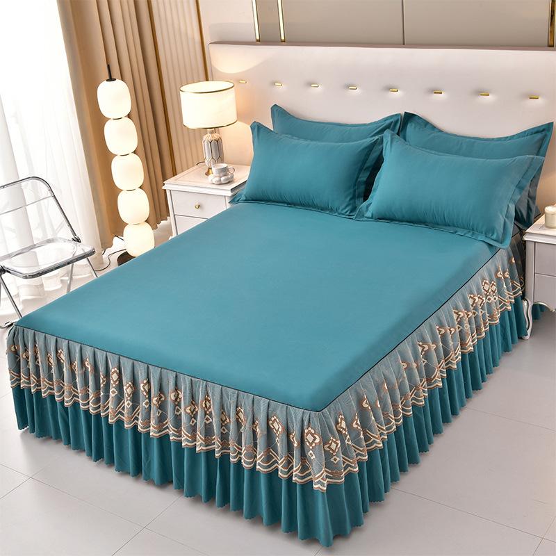 Lace Bed Skirt Bedspread Single Piece Ruffled Solid Color Bedspread Single Layer Brushed Princess Style Three-Piece Set