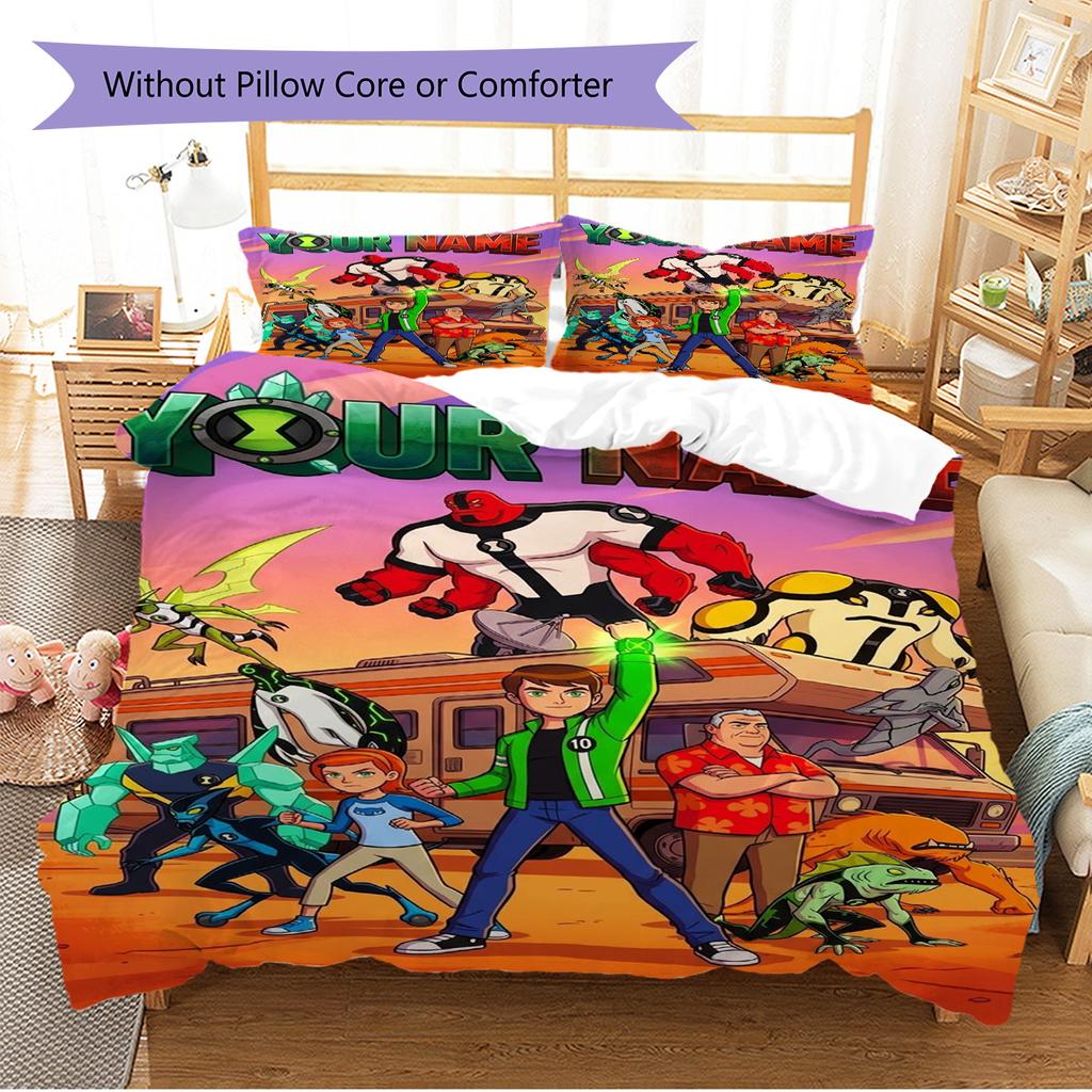 Name Custom Ben 10 Pattern Bedding Set Quilt Cover Pillowcase Home Decor Gift (1 * duvet cover + 2 * pillowcase, without core)