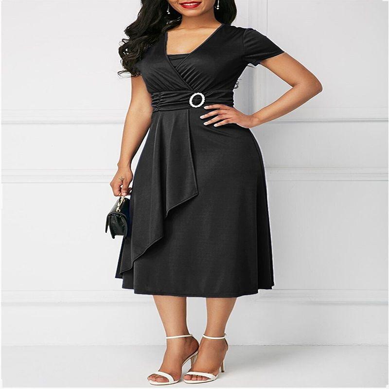 Trendy Plus Size Summer Vogue Sexy Asymmetric Hem V Neck Mini Dress For Fashion Forward Women