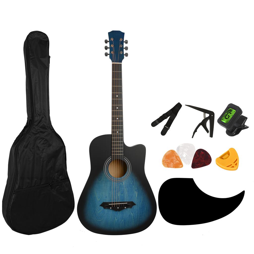 Акустическая гитара в вырезе, 38-дюймовая народная гитара, натертая вручную липа, с целлулоидным медиатором, держателем медиатора,