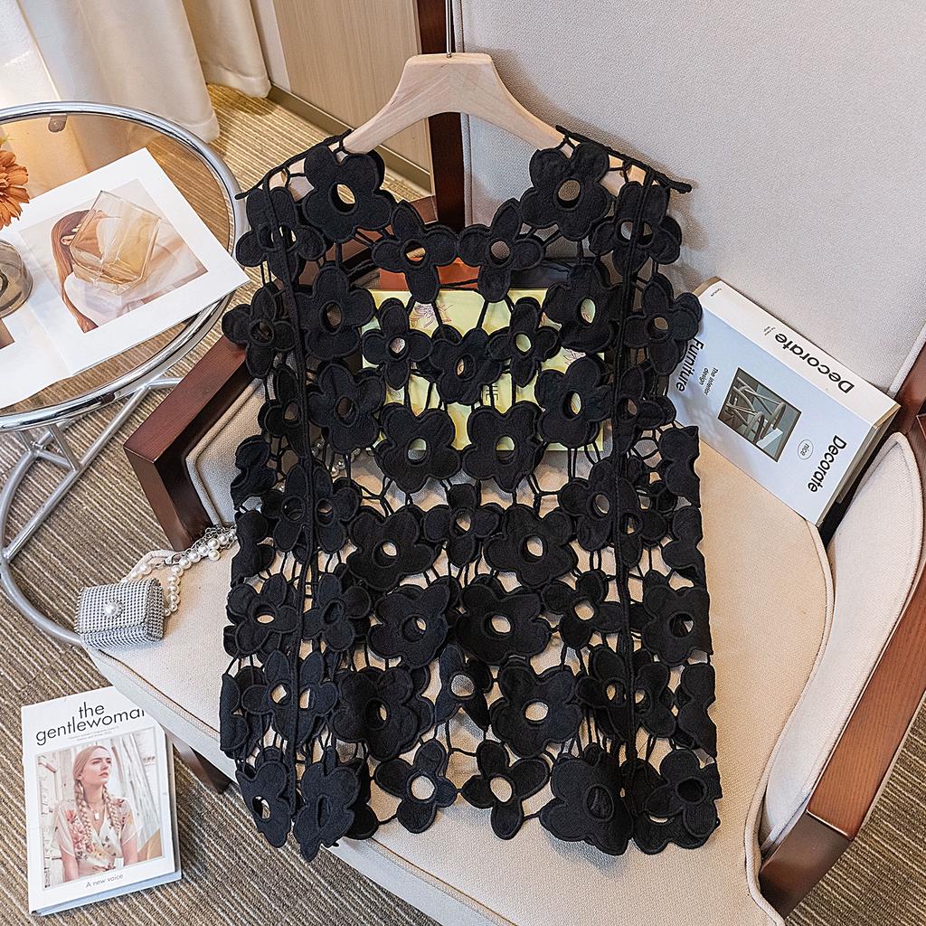 DIMANAF 2025 Новая футболка Женский вязаный кружевной жилет с круглым вырезом Летний стиль Базовые топы Футболки Свободная одежда 253