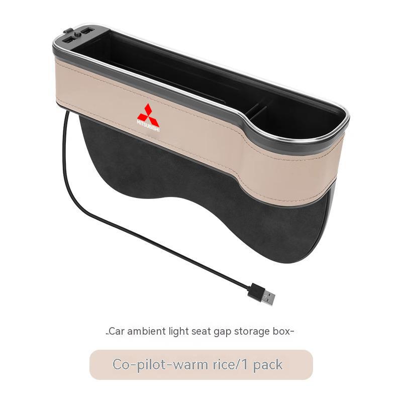 ydzh7 Car USB Charging Colour Light Seat Storage Case Seat Gap Box For Mitsubishi Outlander Pajero Asx Lancer EX Evolution X Ralliart