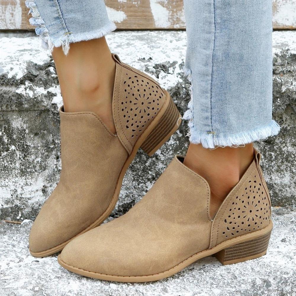 Женские ботильоны с V-образным вырезом до щиколотки, туфли с массивным каблуком и острым носком с вырезами, женская обувь