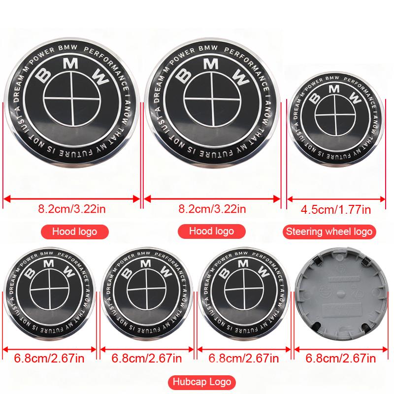 BAAWW1 7Pcs Car Hood Rear Emblem Steering Wheel Stickers Rims Cap Badge For BMW F20 E36 E46 X6 M4 E60 E93 E87 G01 G20 X3 X5 F30 E53 E90