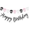 Pink Skull Halloween Happy Birthday Banner for Girl Glitter Skull Garland Banners for Pink Halloween Birthday Party Decorations