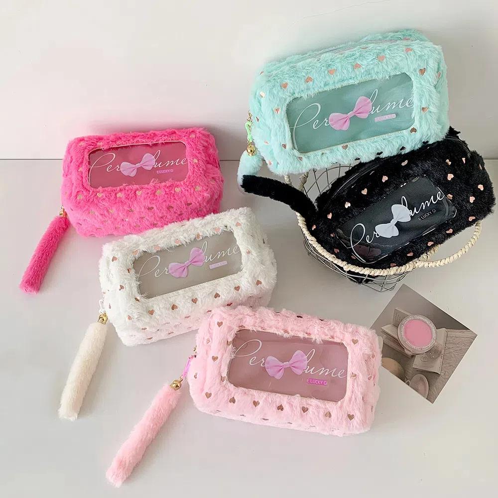Plush PVC Y2K Bow Stationery Bag Desktop Storage Bow Pencil Pouch Korean Style Pencil Case  Student