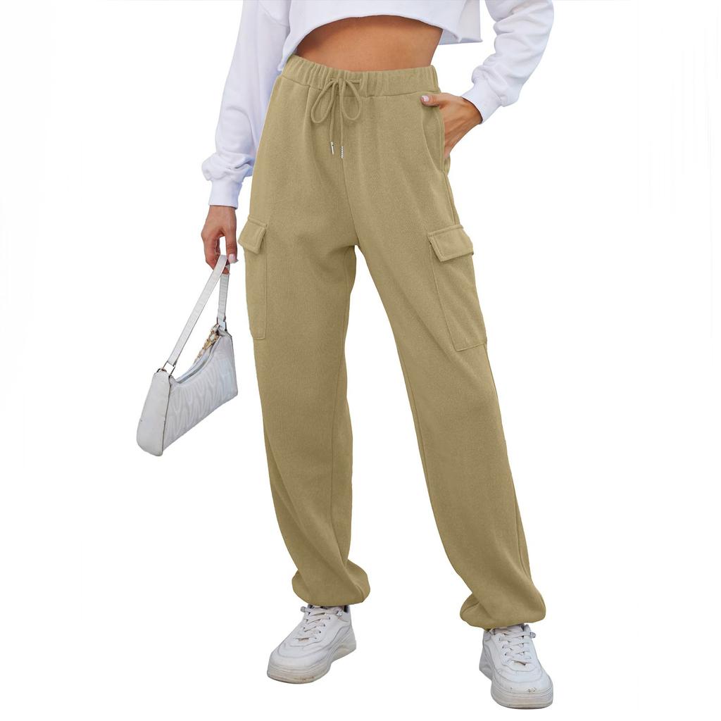 Женские модные спортивные однотонные повседневные спортивные штаны с карманами и брюками