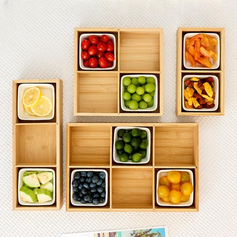 Бамбуковая тарелка для закусок на 9 подносов, японская тарелка для суши, ресторанное блюдо для сервировки хот-пота, чайный столик, тарелка для сухофруктов