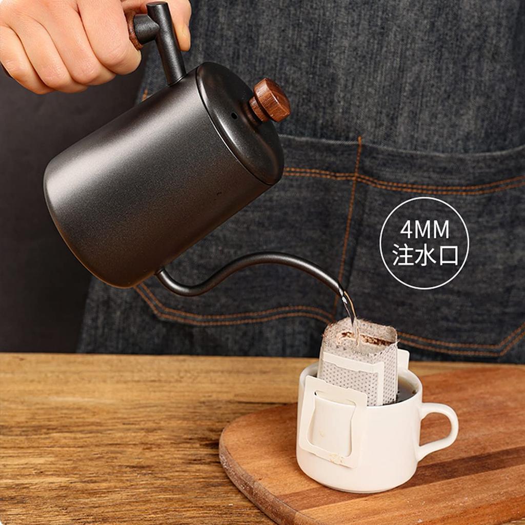 SOVIFKI Drip Pot Coffee Pot Removable Wooden Handle Coffee Kettle Stainless Steel Drip Narrow Mouth Scale 580ml Outdoor Coffee Kettle Black