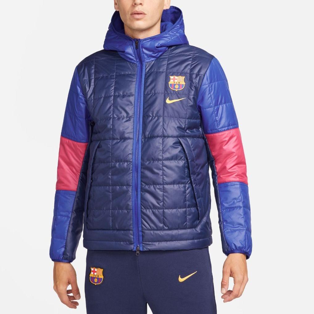 Nike Barcelona 21-22 Season Sports Casual Warm Hooded Cotton Jacket Men Jacket Navy-Blue DM0607-451