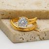 European and American Style Single-stone Twisted Open Ring, Stainless Steel, Simple Four-prong Setting, Round Cubic Zirconia, Double-layer Design,