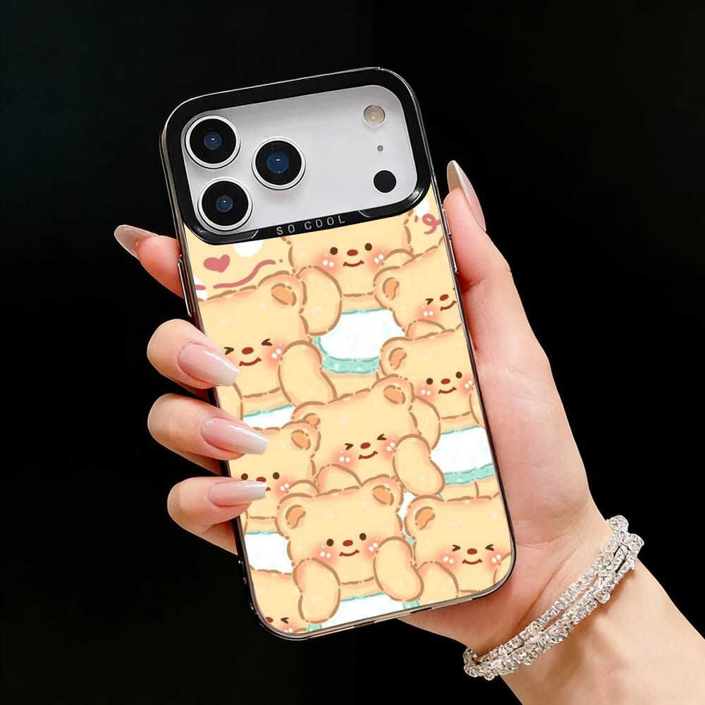Luxury Butter Bread Bear Phone Case For iPhone17, 16,15,14,13,12 Pro Max Black Candy Matte Shockproof Cover