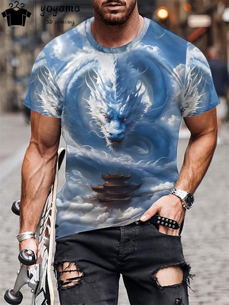 Летние футболки, мужские винтажные футболки с рисунком дракона в стиле ретро, 3D-принт, большие уличные футболки с коротким рукавом для мужчин, модные футболки