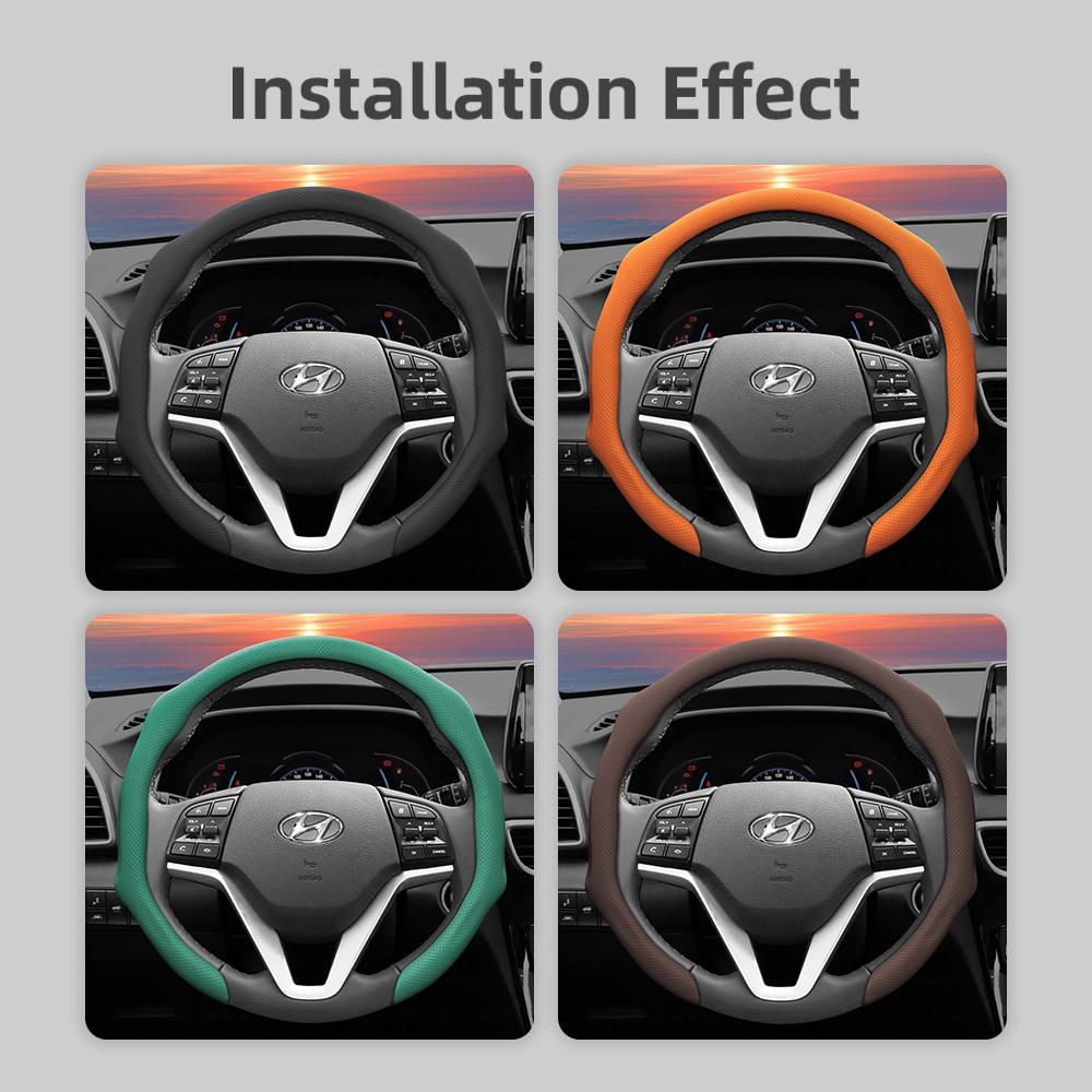 Подходит для Hyundai, Кожаная перфорированная накладка на рулевое колесо, Нескользящая, Впитывающая пот, Дышащая, Интегрированный защитный чехол Elantra N Sonata Ioniq