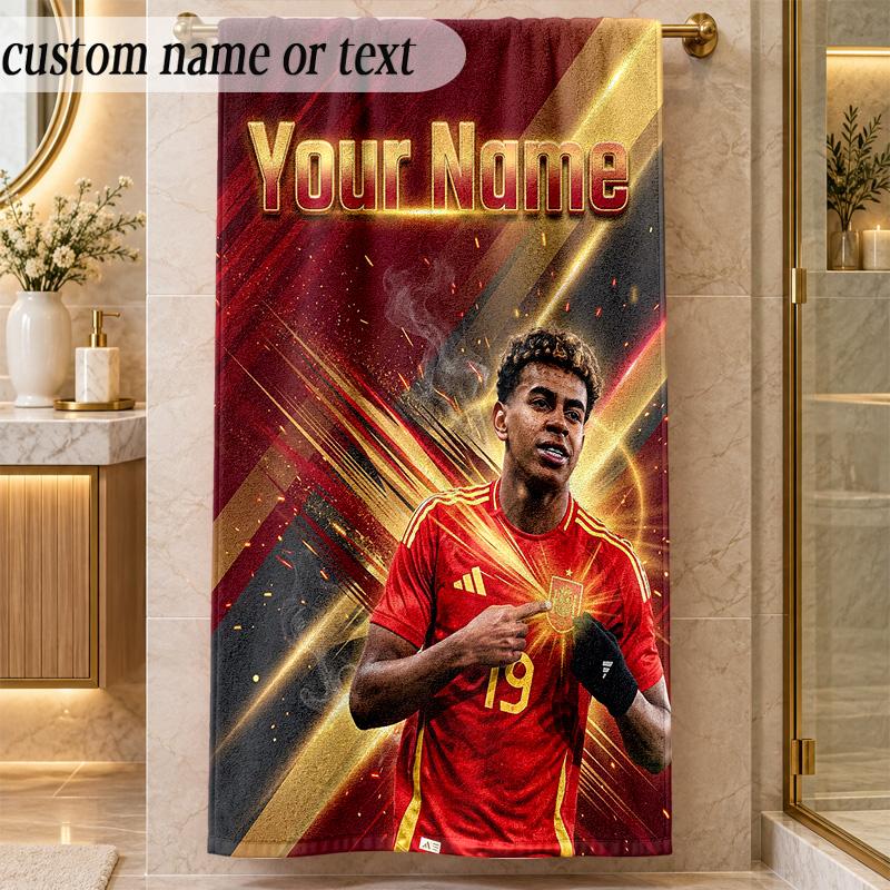 Beach TowelLamine Yamal Custom Name Text Personalized Soft Towel for Beach Pool Indoor Home Decor Gift
