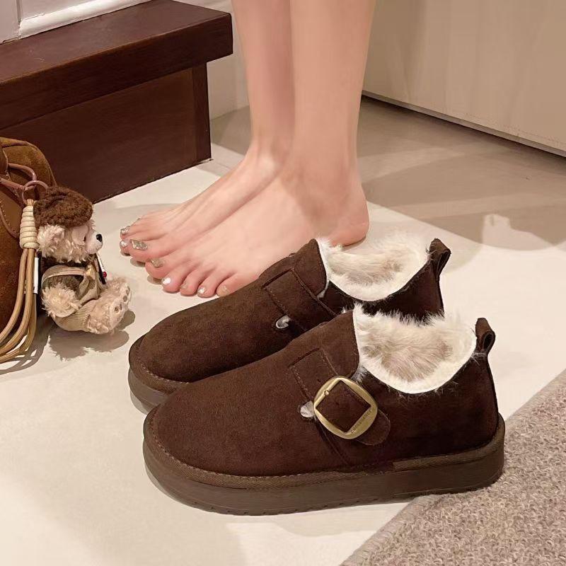 Womens Low-Cut Snow Boots With Hook-and-Loop Warm Faux Fur Lined Short Shaft Rubber Sole Non-Slip Winter Shoes