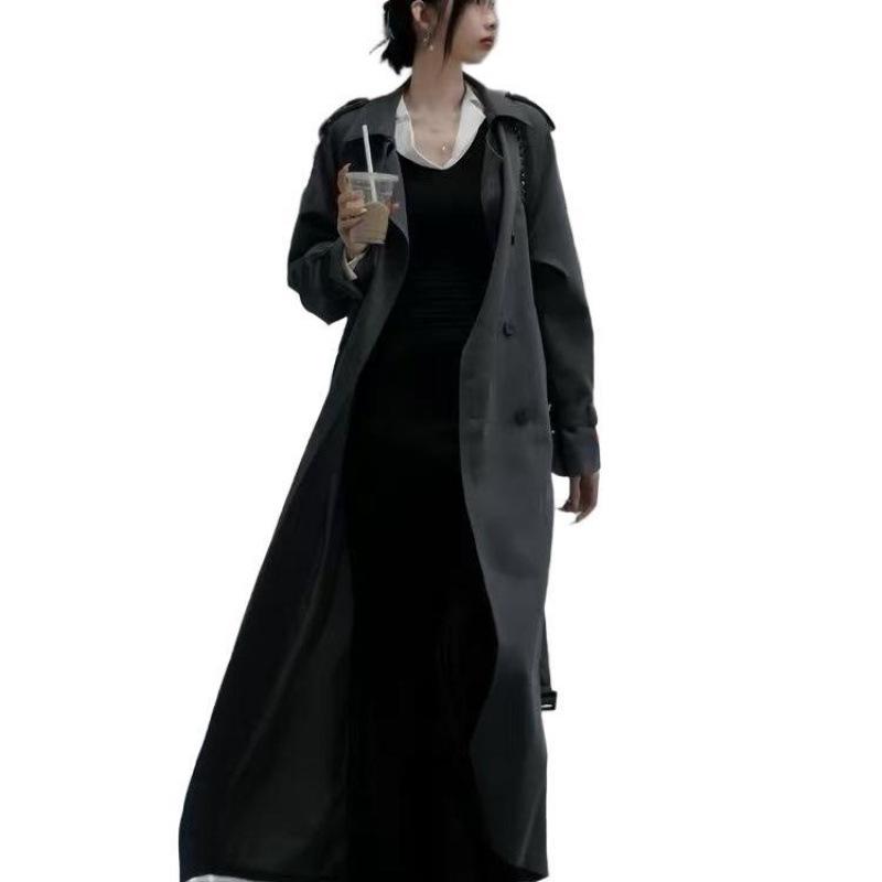 Женский высокий удлиненный серый тренч, весна-осень 2025 новый стиль, повседневная верхняя одежда до щиколотки