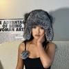 Y2K Winter New Style Fox Fur Bomber Hat with Thickened Earmuffs for Women Paternity Raccoon Ear Caps